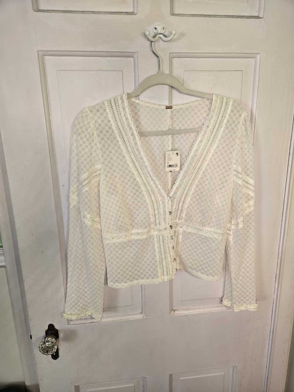 Free People Cream Lace-Trim Peasant Blouse Size XL